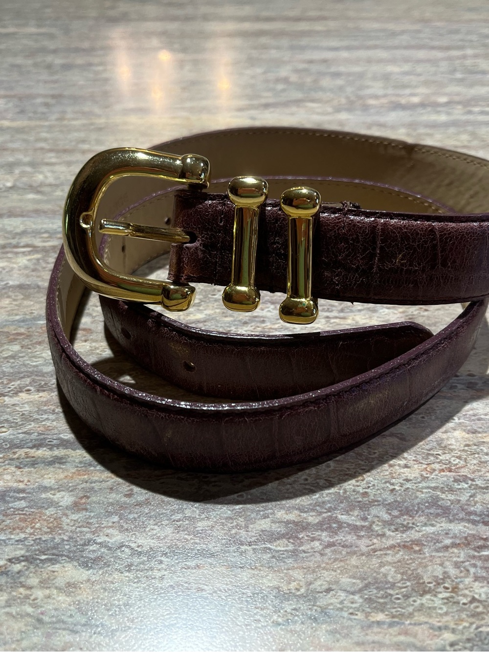 Charter Club Women’s Burgundy Leather Large Belt with Gold Hardware EUC